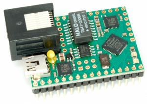 Crumb644-NET V2.1 - Embedded Internet Ethernet Module with AVR ATmega644P, CP2201 MAC/Phy, USB.