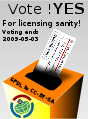 Propaganda poster for Wikimedia licensing vote - vote yes for licensing sanity.svg
