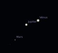 ConjontionVénusJupiterMarsOctobre2015 à loeil.png