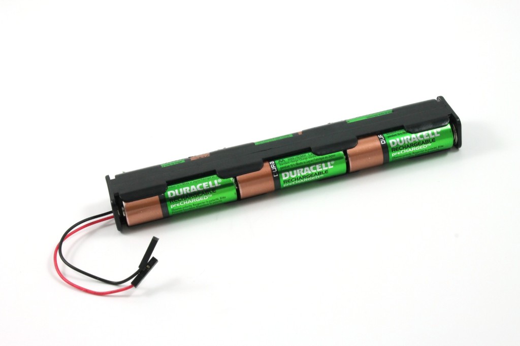 Rechargeable batteries such as these Duracell 2400mAh NiMh are great for powering the robot