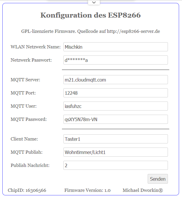 MQTT-Taster Konfiguration über Webinterface 