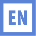 EN language symbol in blue letters in a blue square.svg