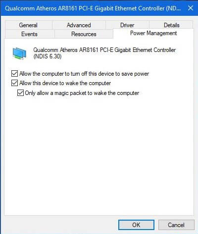Device Manager WOL Enabled