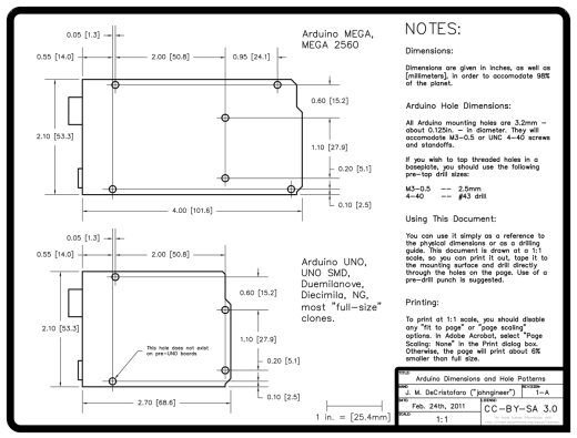 Arduino Uno and Mega Dimensions