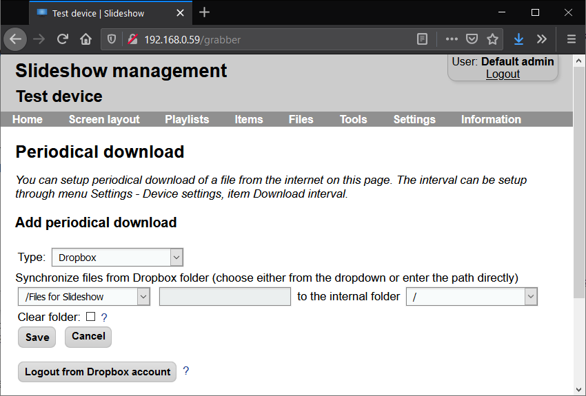 Setting up synchronization from Dropbox