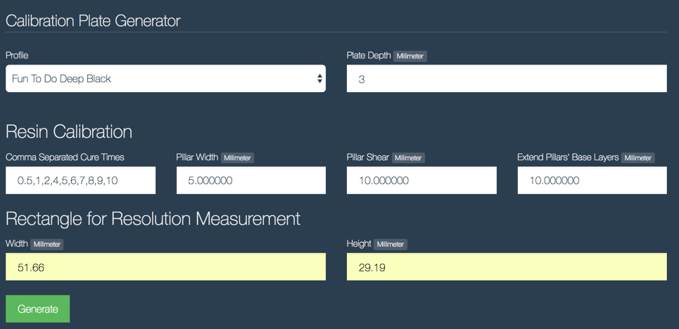 Calibration plate settings