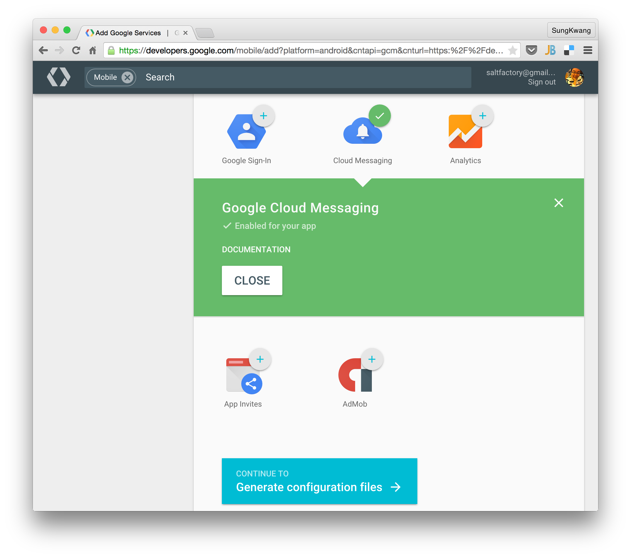 Enable google cloud messaging