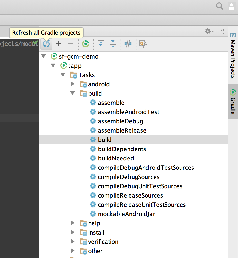 Android Studio gradle fresh button